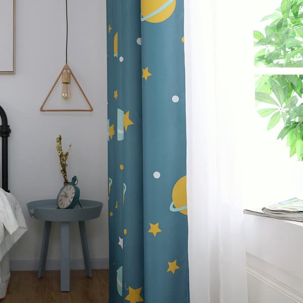 Tecknade Blå Planeter Polyester Mörkläggningsgardiner Ljusblockerande Draperier för Sovrum Vardagsrum (1 Panel)