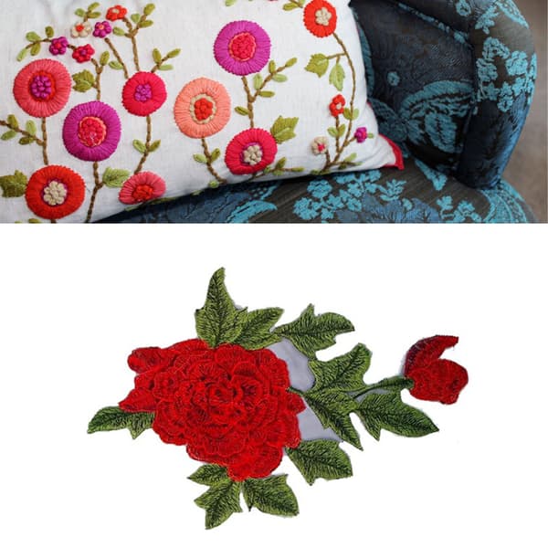 Rose Patch 10.2x7.1in Udsøgt tekstur Holdbar polyester Multifunktionel blomsterpatch til tøj taske sko