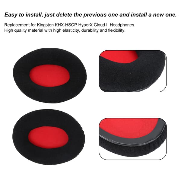 2-pack röda öronkuddar för Kingston KHX-HSCP HyperX Cloud II-headset, flanell högelastiska svampkuddar