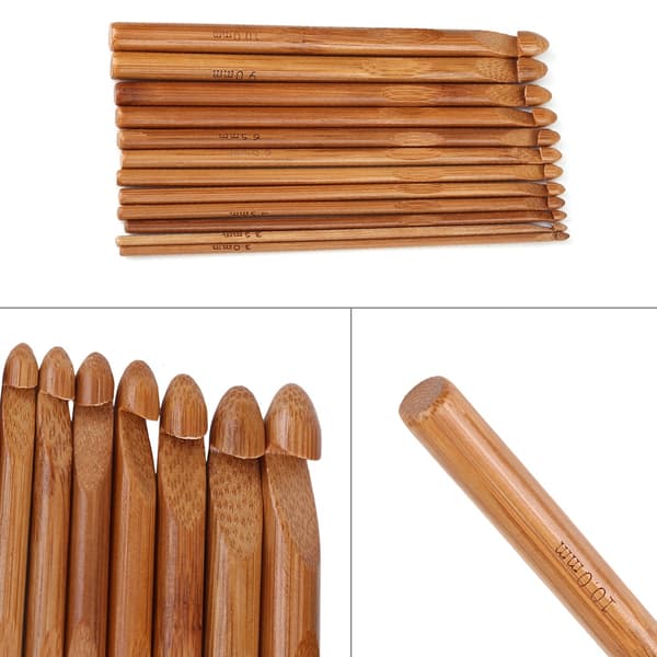 12 st/set Förkolnade Bambustickor Virknålar Tröjstickor Garnvävningsverktyg