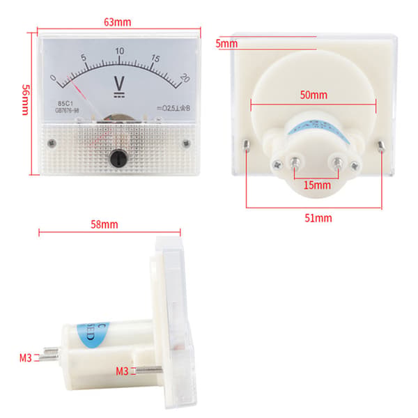 DC Voltmeter 85C1 Panelmåler 0-30V Analog Spændingsmåler Rund Skive