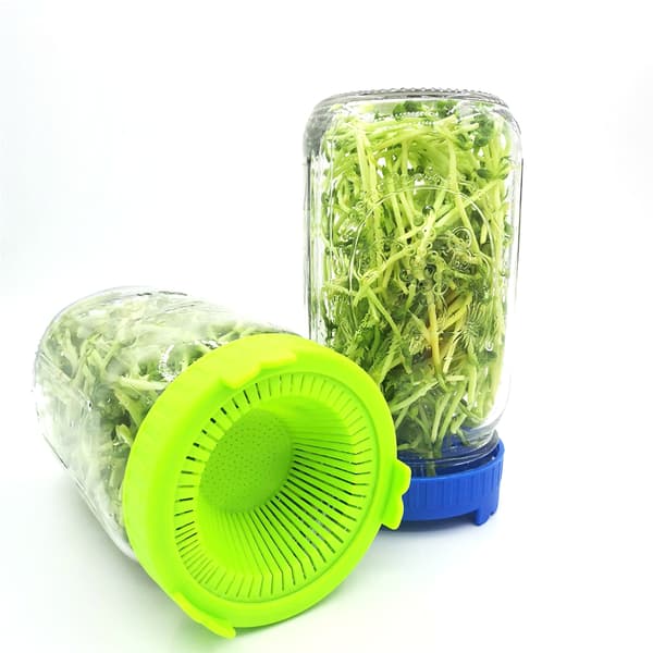 4 st lättsköljda groddlock i plast med bred öppning, dränerbara silock