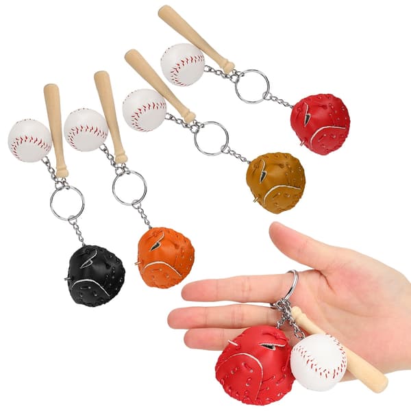 4 stk. Mini Baseballbat Bold Sæt Nøglering Vedhæng Dekoration til Tasker Nøgle