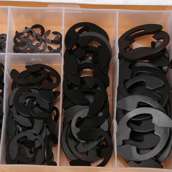 Sort Metal E-Clip Låsering Sortimentsboks - 300 stk (3mm-22mm)