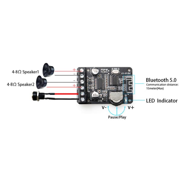 Bluetooth Stereo Effektforstærkerkort 15W Digital Modul HiFi Elektronisk Komponent