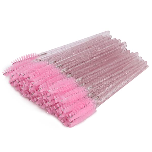50 stk. nylon makeupbørster, mascarabørster, øjenvippebørster, engangs, bærbare børster, lyserød