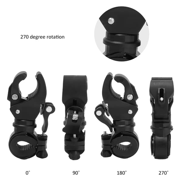 Justerbar Cykellygteholder, Multifunktionel Clipsholder til Styr, Sort, Fast Pasform