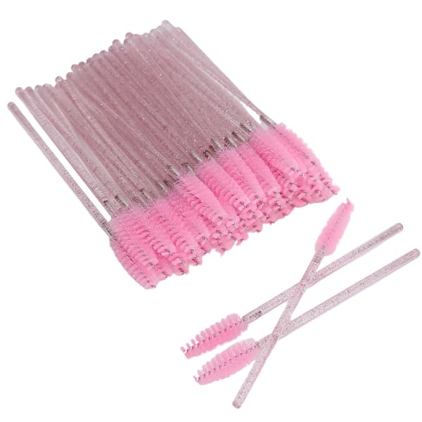 50 stk. nylon makeupbørster, mascarabørster, øjenvippebørster, engangs, bærbare børster, lyserød