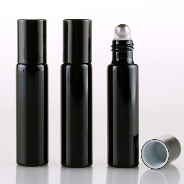 7 st påfyllningsbara parfymflaskor i glas, eterisk olja, rullflaskor, bärbara lätta tomma roll-on-flaskor för resor, 10 ml, svart