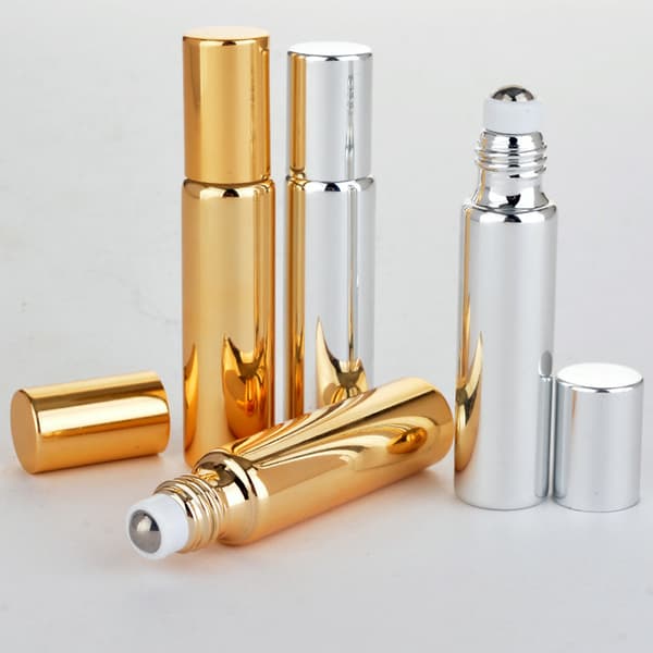 7 st påfyllningsbara parfymflaskor i glas, eterisk olja, rullflaskor, bärbara lätta tomma roll-on-flaskor för resor 5 ml silver