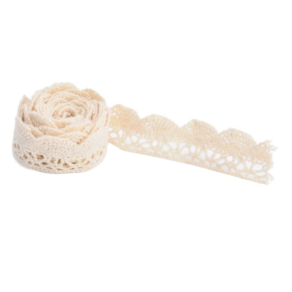Spetsband DIY Bomullsnät 2cm Bredd 20 Yards Elegant Tyllspets för Gardin Kläder Duk Presentförpackning Beige