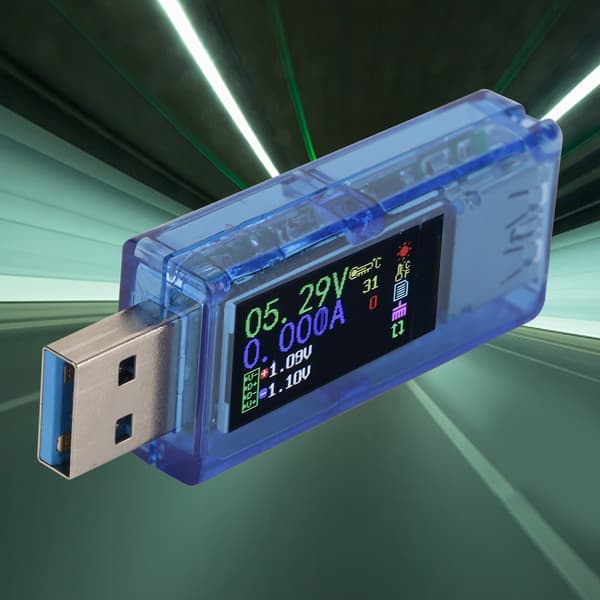 USB 3.0 farvedisplay voltmeter ammeter multimeter, RuiDeng AT34 oplader strømtester