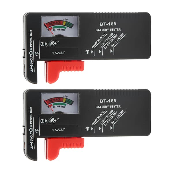 2-pak analog batteritester, bærbar knapcelle-spændingstester til AA AAA 1,5V 9V