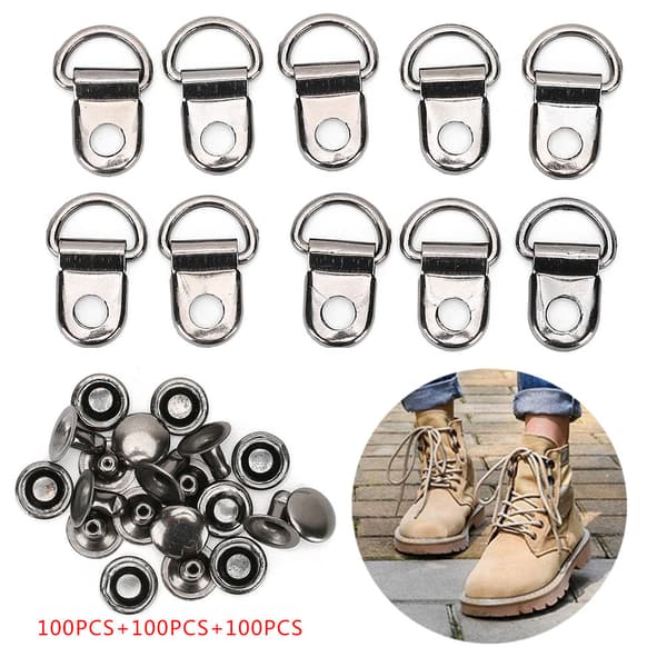 100 sæt snørebåndskrog D-ring øjespænde messing sko lædertaske DIY nitteværktøj sort 9x14mm