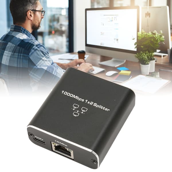 1 til 2 RJ45 Gigabit Netværkssplitter 1000Mbps Aluminiumlegering Ethernet-adapter til PC Bærbar Router