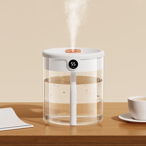 2L Dobbelt Dyse USB Luftfugter med LCD Fugtighedsdisplay, Stor Kapacitet Aroma Diffuser til Hjem Soveværelse Hvid