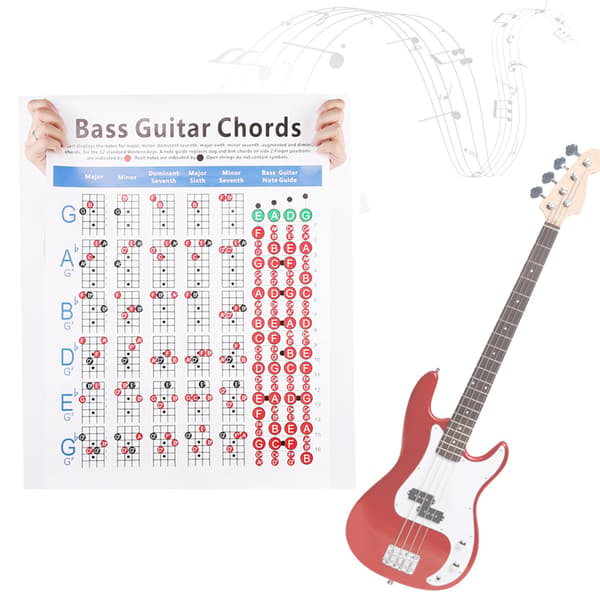 Basgitarr Greppbräda Diagram 4-strängad Nybörjare Fingerövning Musikinstrument Tillbehör