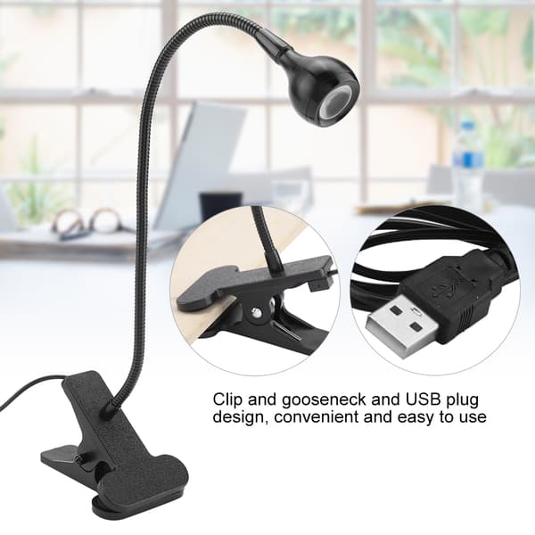 Mini USB LED Bordlampe Clip-On Læselampe til Hjemmestudie Sort Varm