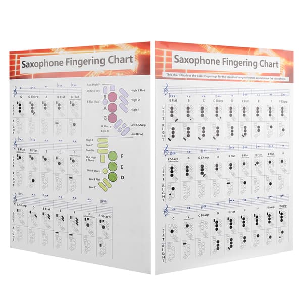 Bärbar saxofonfingertabell, bestruket papper greppguide, jämförelsetabell för stränginstrument