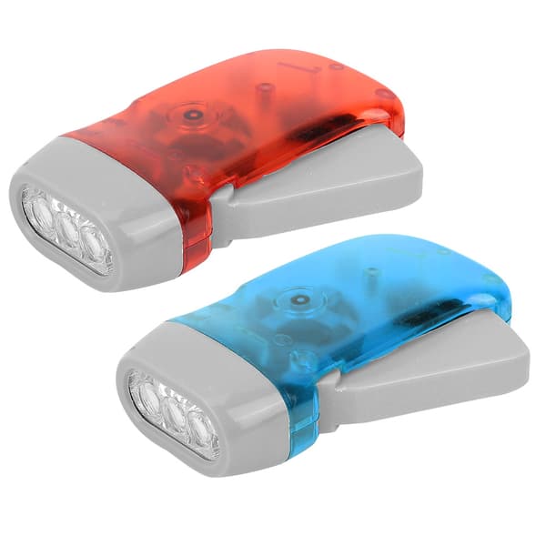 2 kpl Mini ABS käsikampi LED-taskulamppu, punainen/sininen, 10x5x2.5cm, hätäretkeily ulkovalo, dynamotaskulamppu