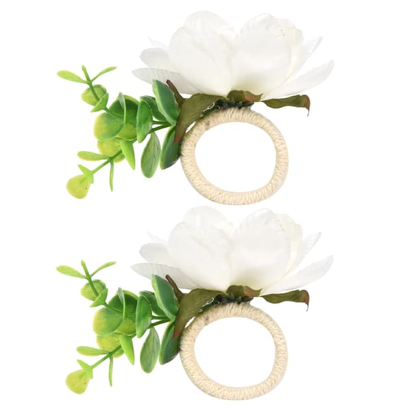 2 hvide simulerede blomsterservietringe, 2-pak Hampereb Servietspænde til hotel vestlig spisning