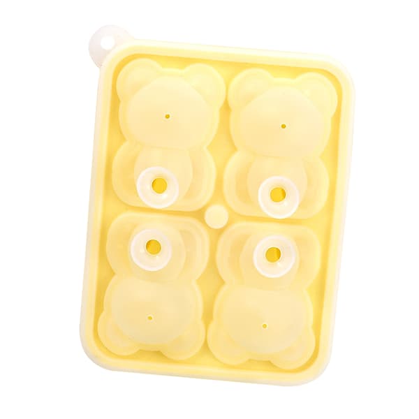 4-pack silikonisbitsform björnformad bricka för whisky, cocktail, ljusgul