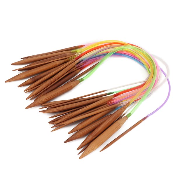 Flerfärgad plaströr kolsyrade dubbla ringformade bambu tröjstickor (40 cm/15,7 tum)
