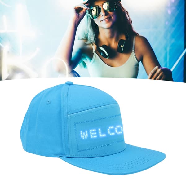 Bluetooth LED-beskedkasket, ensfarvet blå smart hat til fester, app-styret displayhat