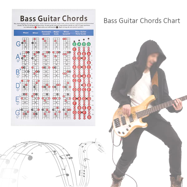 Basgitarr Greppbräda Diagram 4-strängad Nybörjare Fingerövning Musikinstrument Tillbehör