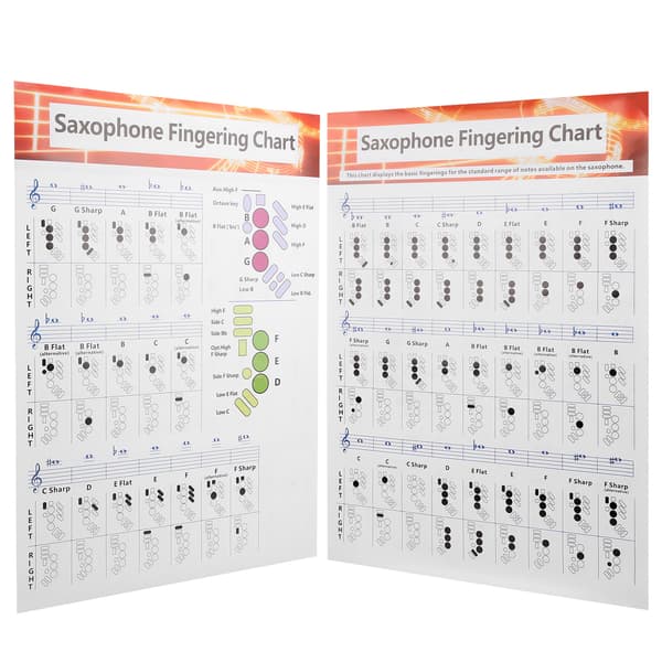 Bärbar saxofonfingertabell, bestruket papper greppguide, jämförelsetabell för stränginstrument