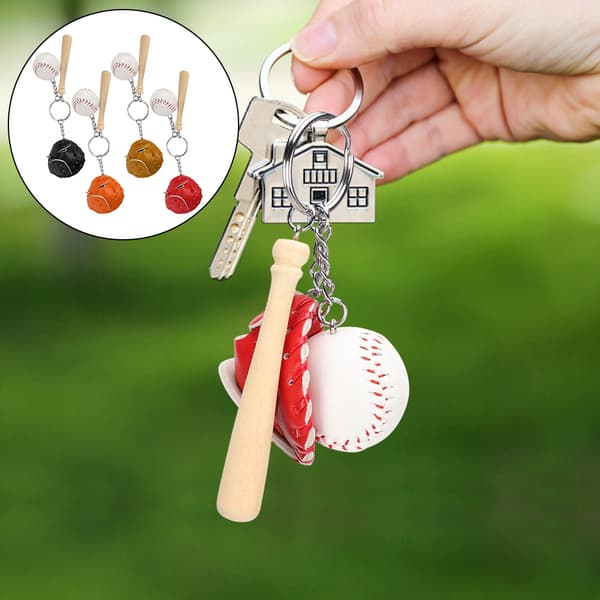 4 stk. Mini Baseballbat Bold Sæt Nøglering Vedhæng Dekoration til Tasker Nøgle