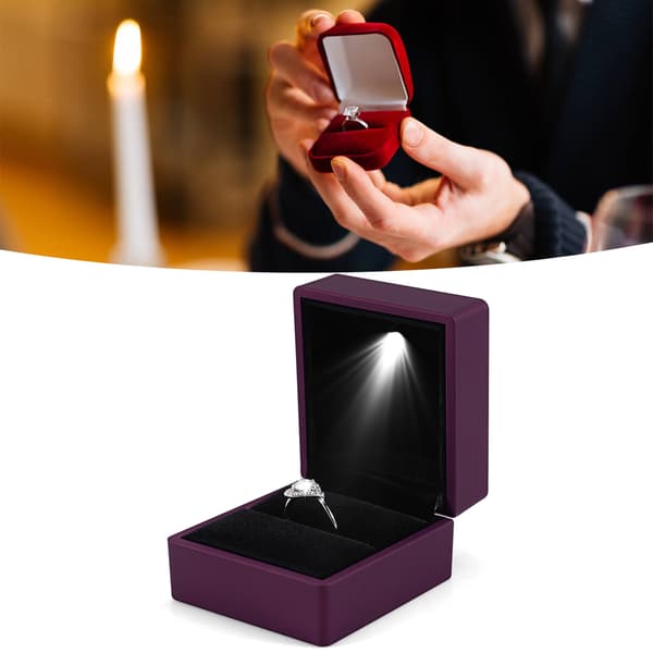 Lila LED-belyst ringförvaringslåda Smyckesdisplay Presentfodral