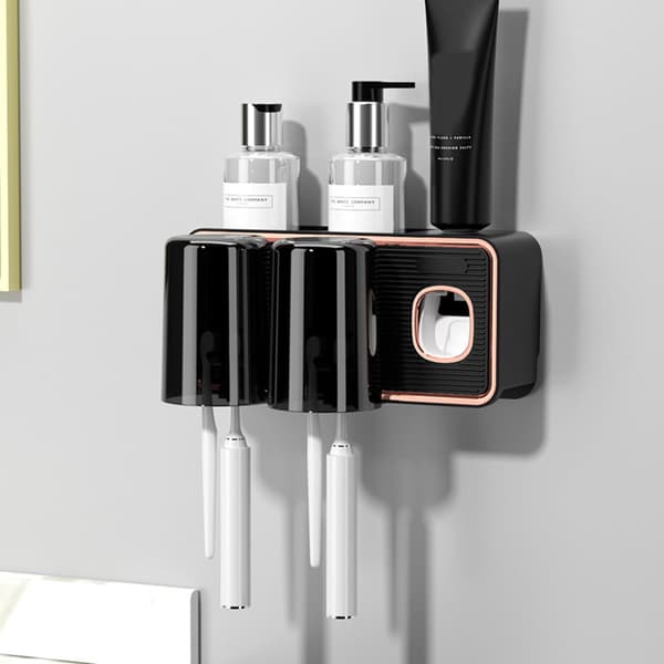 Automatisk tandpastadispenser tandbørsteholder - Ingen boring, sort