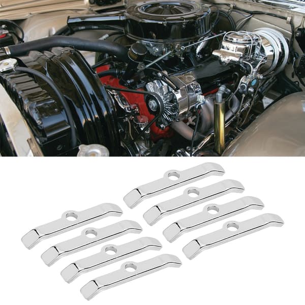 8 stk. krom ventilkapsel hold-down tabs sprederstænger passer til Chevy 283 305 327 350 sølv