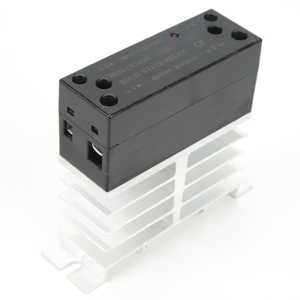 Solid State Relay 10A jäähdytyselementillä, SSR-moduuli 3-32VDC sisään, 24-480VAC ulos