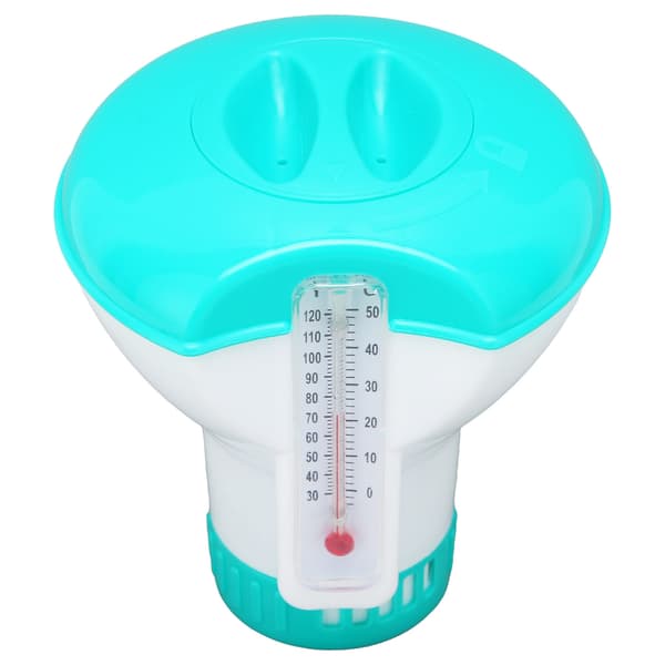 Genanvendelig søblå spa-kemikaliedispenser med termometer, klorintabletflyder til swimmingpool