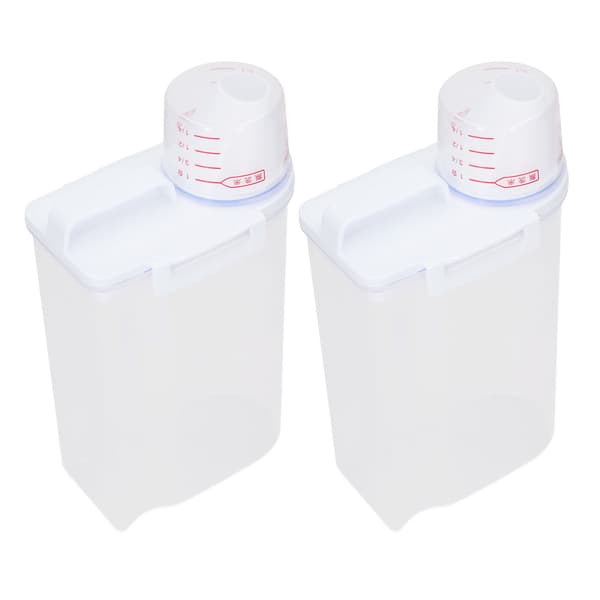 2-pack 2,5L plastrisdispenser med hällpip för spannmål, bönor, flingor, torrfoder för husdjur