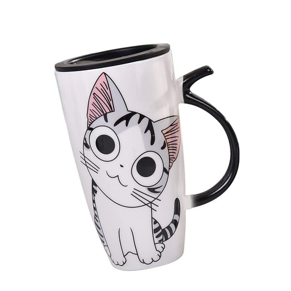 Söt katt keramisk kaffemugg med lock 600ml