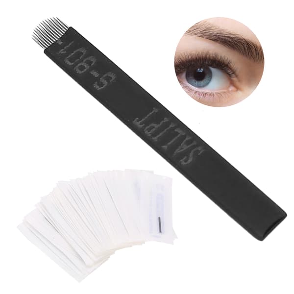 50 st 0,18 mm Microblading-nålar Ögonbrynstatuering Semi-permanent nålblad (U-form 14 stift)
