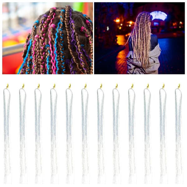 Färgglada Hårstrån Glitter Bling Glittrande Dreadlocks Hårförlängning Glänsande Hår TinselsSilver