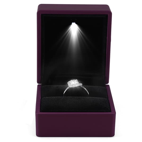 Lila LED-belyst ringförvaringslåda Smyckesdisplay Presentfodral