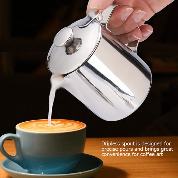 Mælkekande i rustfrit stål med låg til latte art (350 ml)