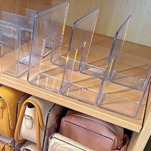 PC Mini Transparent Handväska Organizer Hylla 4 Sektioner Sovrum Förvaringsställ