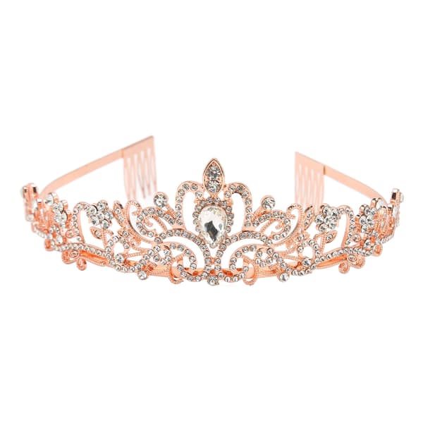 Brudkrona Rhinestone Elegant Glittrande Bröllopsprinsesskrona för Halloween Roséguld