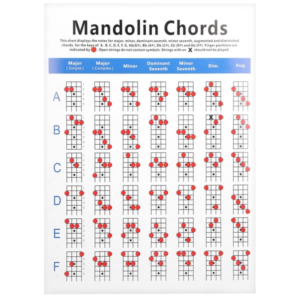 Fickmandolin ackordtabell greppbräda noter bestruket papper nybörjare vuxna barn