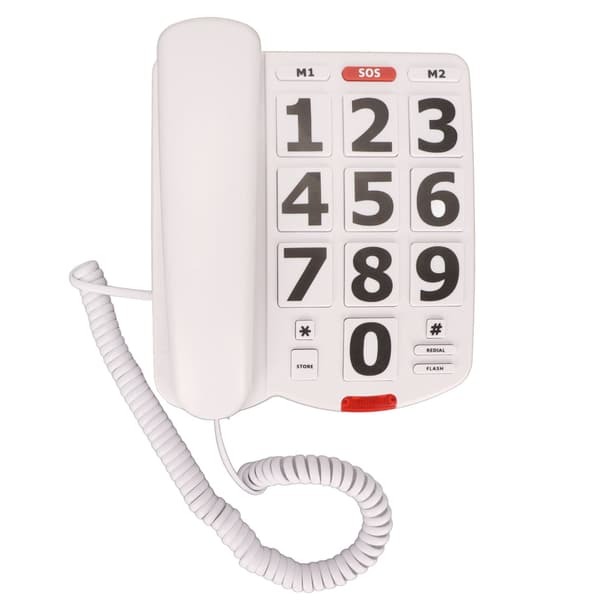 Senior fastnettelefon med store knapper, justerbar lydstyrke, genopkald af sidste nummer