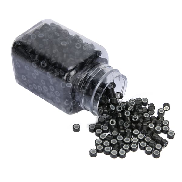 Hårforlænger Ringløkker Silikoneforede Mikrokugler Links Aluminium Hårforlængerværktøj 1# Sort