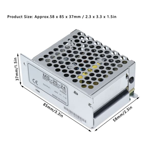 LED-driver 100-240VAC 25W aluminium strømforsyning MS-25-24 til LED-strips og belysning