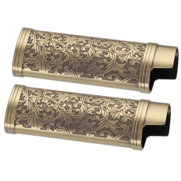 2 Vintage Blomsterprægede Zinklegering Lighteretuier, Bronze Skalcovers til Lighterbeskyttelse