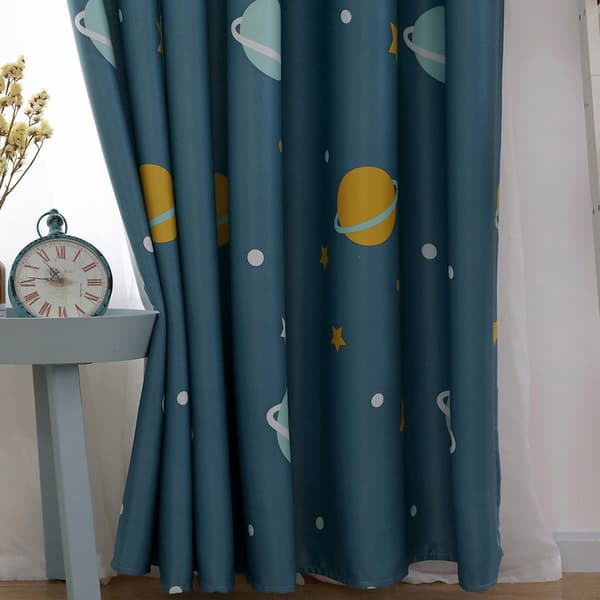 Tecknade Blå Planeter Polyester Mörkläggningsgardiner Ljusblockerande Draperier för Sovrum Vardagsrum (1 Panel)